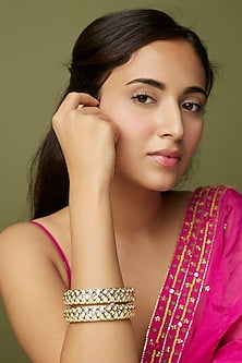 Gold Finish Kundan Polki Bangles (Set Of 2)