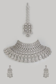 White Finish Zircon Choker Necklace Set