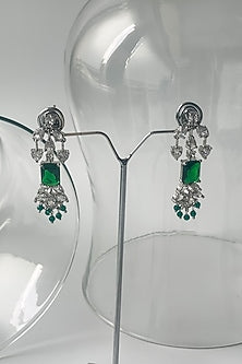White Finish Zircon & Green Stone Necklace Set