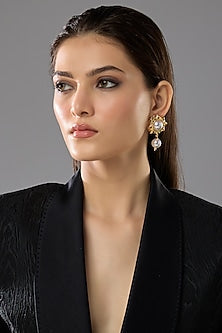 Gold Finish Pearl Drop Stud Earrings