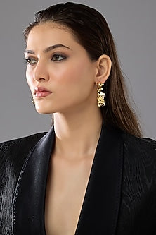 Gold Finish Pebble Hoop Earrings