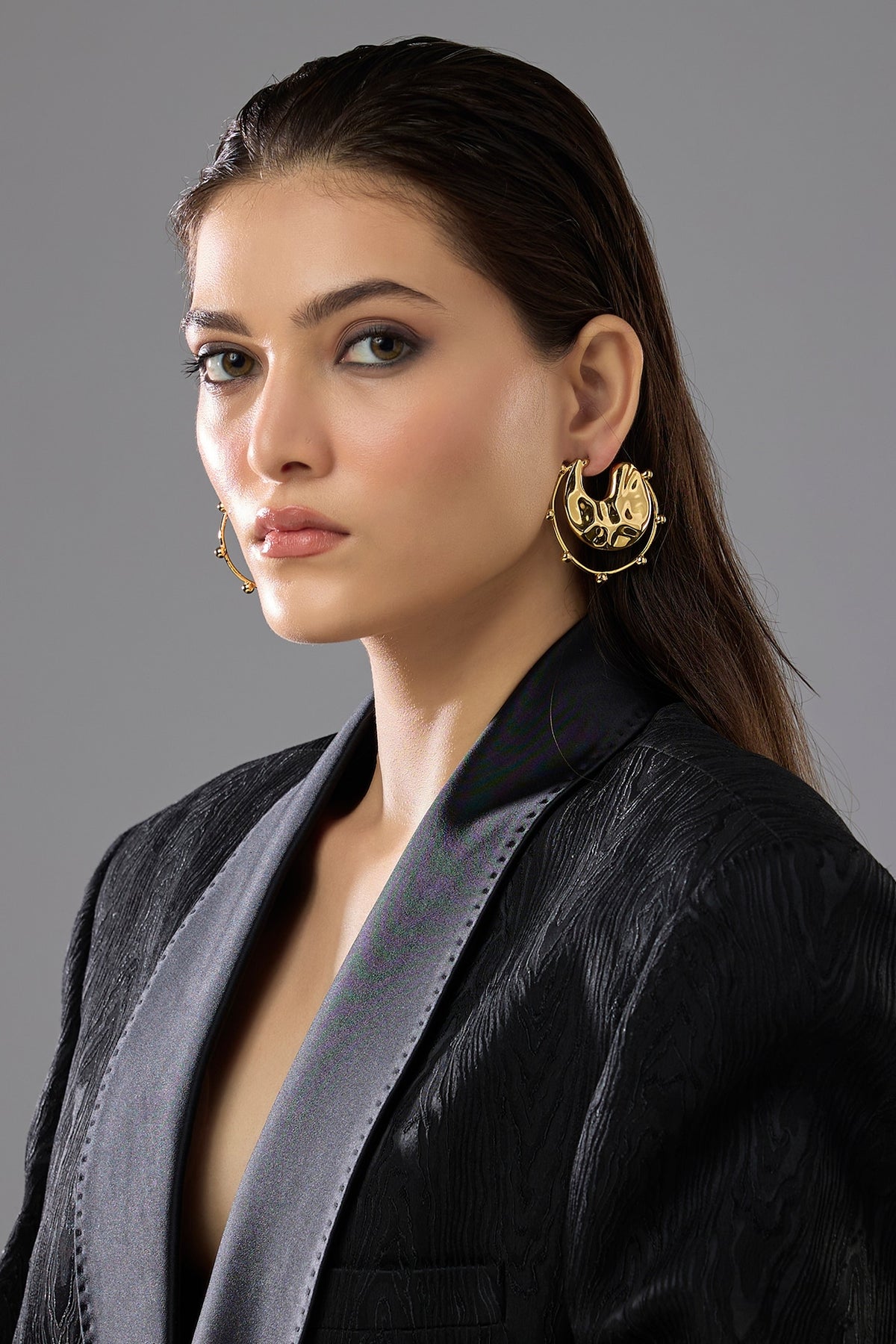 Gold Finish Orbit Hoop Earrings