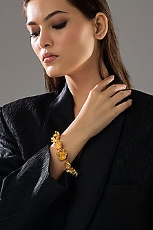 Gold Finish Floral Motif Blossom Bracelet