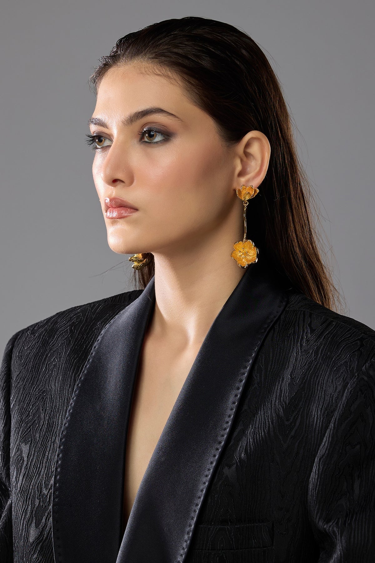 Gold Finish Floral Dangler Earrings