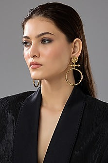 Gold Finish Orbit Statement Earrings