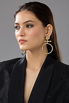 Gold Finish Orbit Statement Earrings