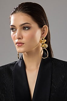 Gold Finish Floral Dangler Earrings