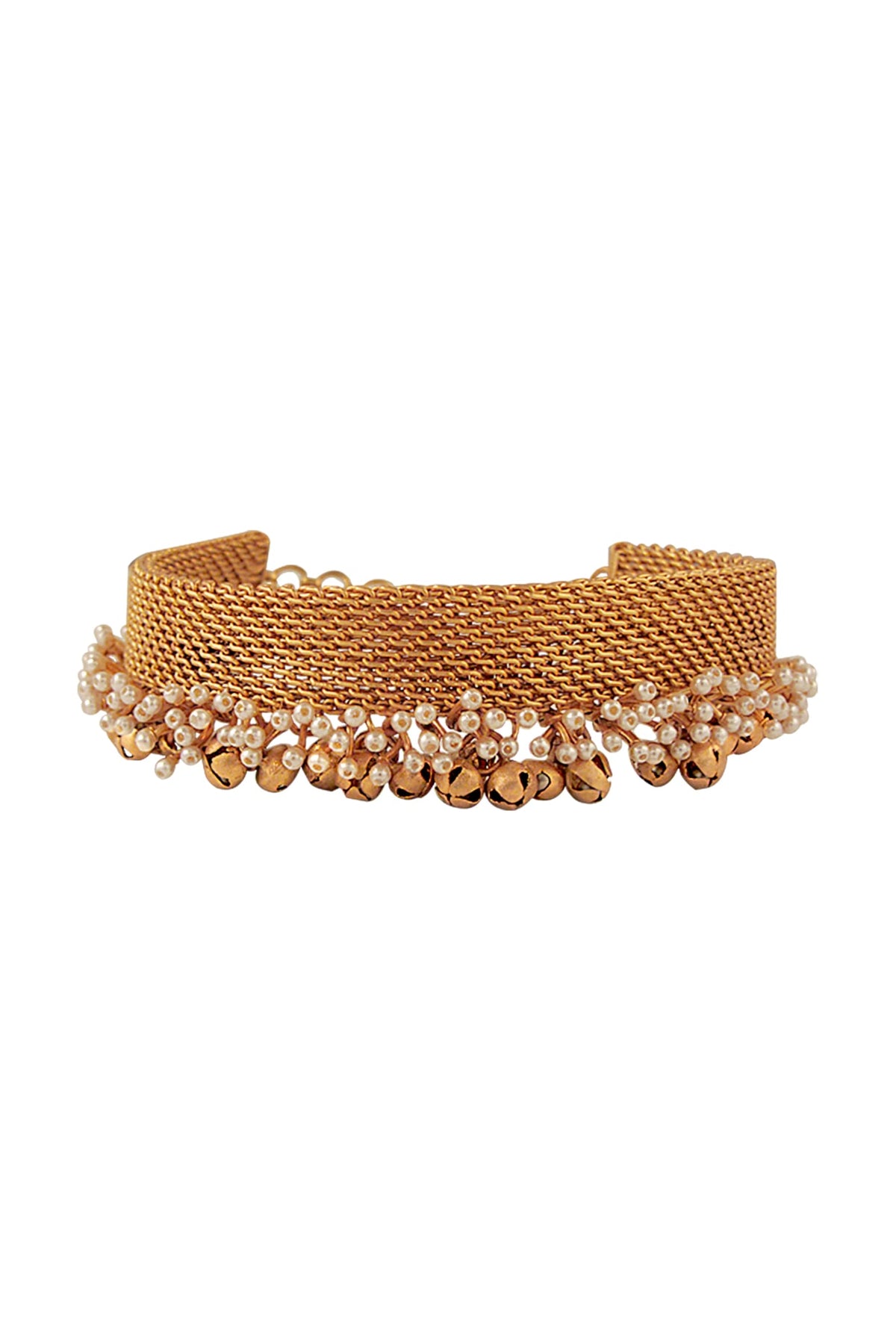 Gold Plated Pearl Mesh Choker Necklace
