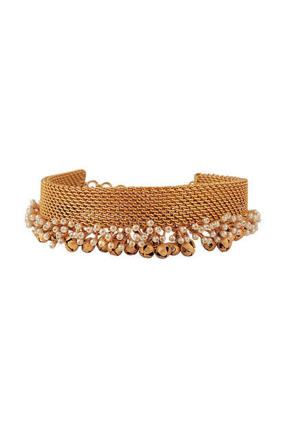 Gold Plated Pearl Mesh Choker Necklace