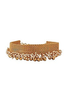 Gold Plated Pearl Mesh Choker Necklace