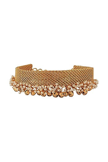 Gold Plated Pearl Mesh Choker Necklace