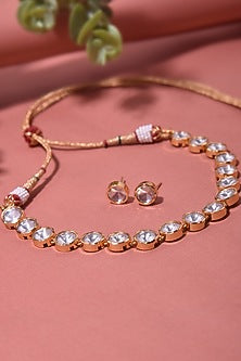 Rose Gold Finish Kundan Polki Necklace Set