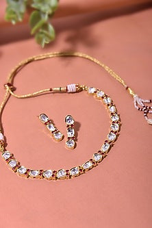 Rose Gold Finish Kundan Polki Necklace Set