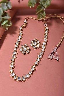 Gold Finish Kundan Polki Necklace Set