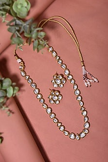 Gold Finish Kundan Polki Necklace Set