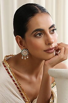 Rose Gold Finish Green Kundan Polki Handcrafted Stud Earrings