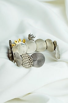 Two Tone Finish Red Enameled Openable Cuff In Sterling Silver