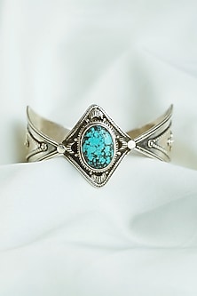 Silver Finish Turquoise Stone Cuff In Sterling Silver