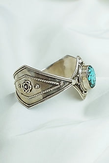 Silver Finish Turquoise Stone Cuff In Sterling Silver