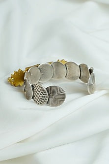 Gold Finish Kundan Polki Enameled Cuff In Sterling Silver