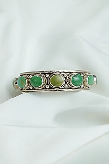 Antique Silver Finish Green Turquoise Stone Cuff In Sterling Silver