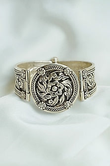 Oxidised Silver Finish Openable Chittai Cuff In Sterling Silver