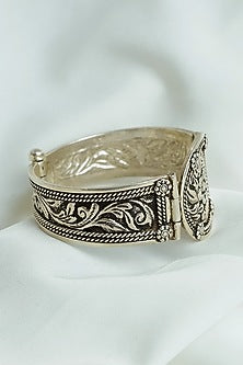 Oxidised Silver Finish Openable Chittai Cuff In Sterling Silver