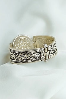 Oxidised Silver Finish Openable Chittai Cuff In Sterling Silver