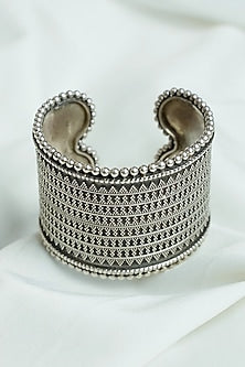 Oxidised Silver Finish Rawa Work Openable Cuff In Sterling Silver