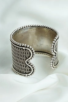 Oxidised Silver Finish Rawa Work Openable Cuff In Sterling Silver