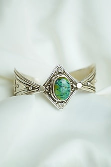 Oxidised Silver Finish Turquoise Gemstone Openable Cuff In Sterling Silver