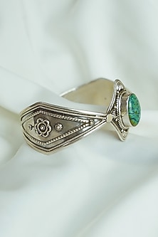 Oxidised Silver Finish Turquoise Gemstone Openable Cuff In Sterling Silver