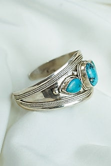 Silver Finish Turquoise Gemstones Openable Cuff In Sterling Silver