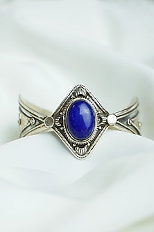Silver Finish Blue Lapis Lazuli Gemstones Openable Cuff In Sterling Silver