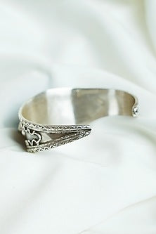 Silver Finish Turquoise Stone Openable Cuff In Sterling Silver