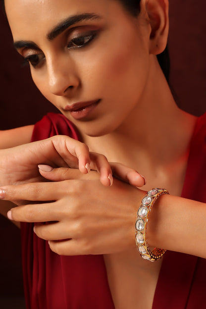 Gold Kundan Enamelled Oval Kada 