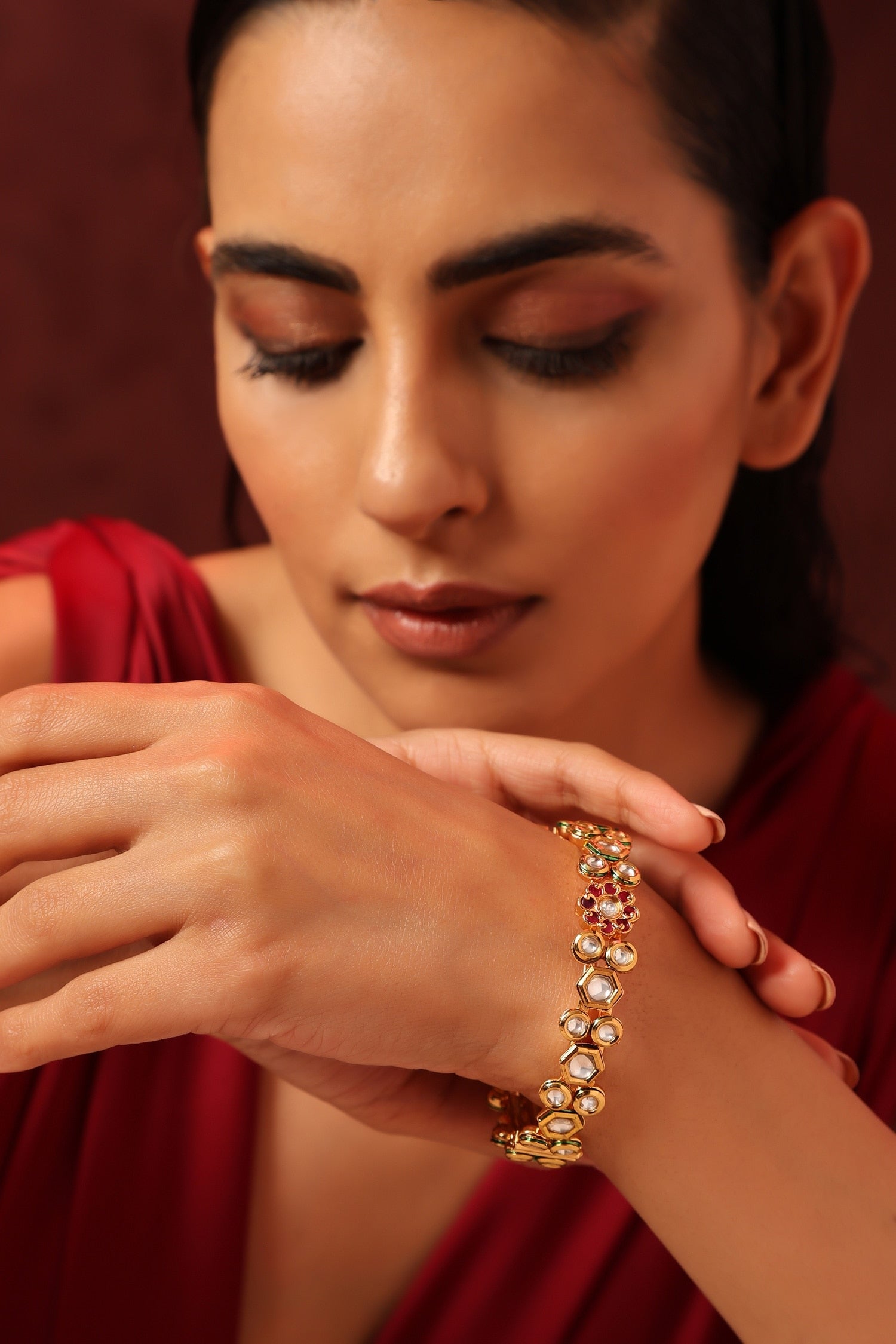 Floral Geometric Kundan Embellished Kada 