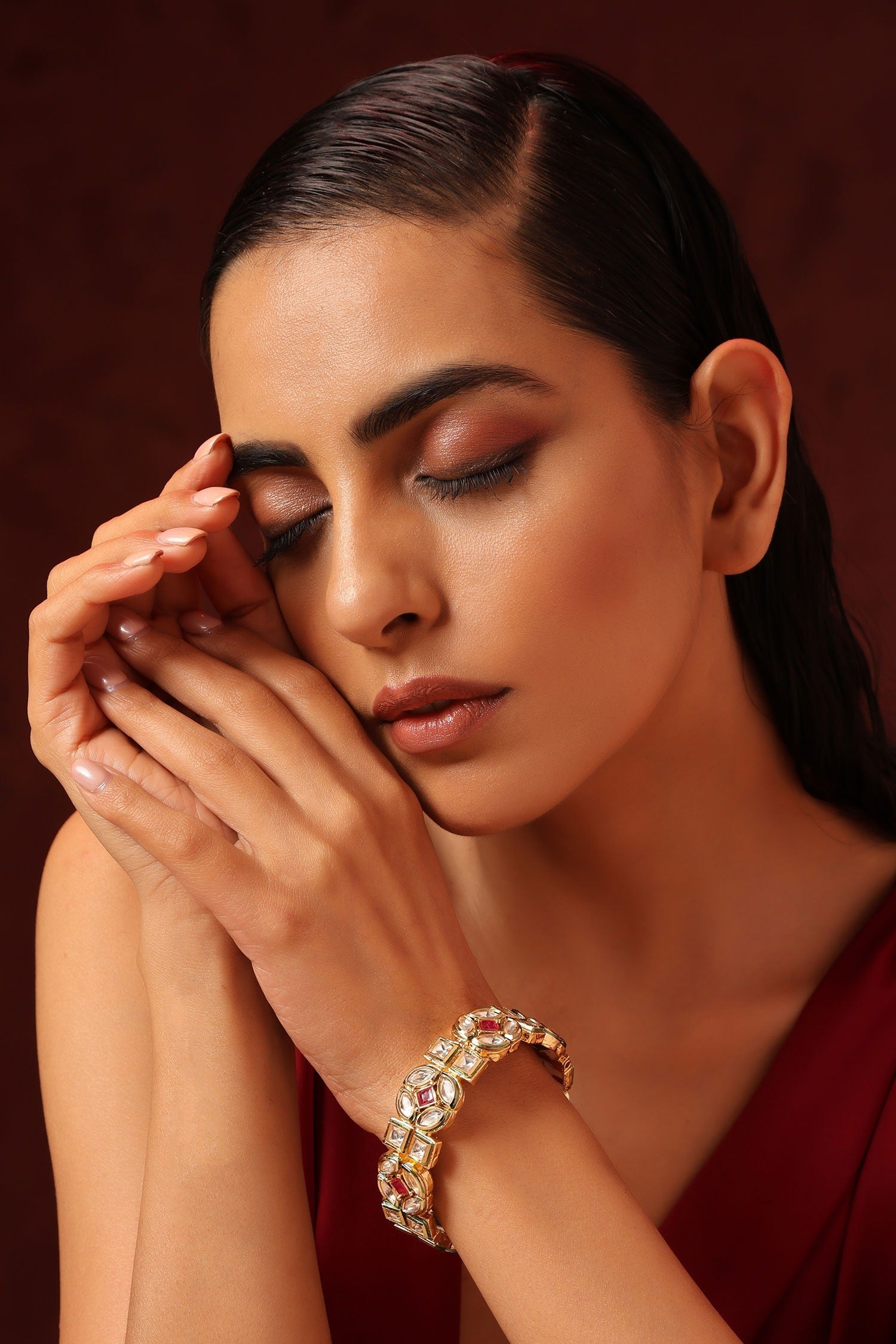 Floral Geometric Pattern Kundan Embellished Kada 