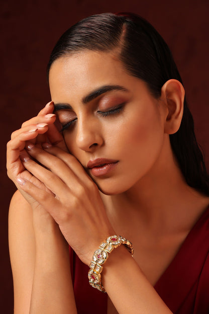 Floral Geometric Pattern Kundan Embellished Kada 