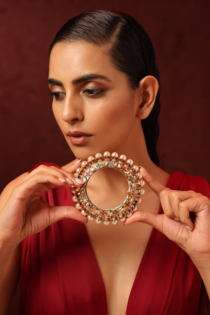 Pearl & Kundan Embellished Pacheli Kada 