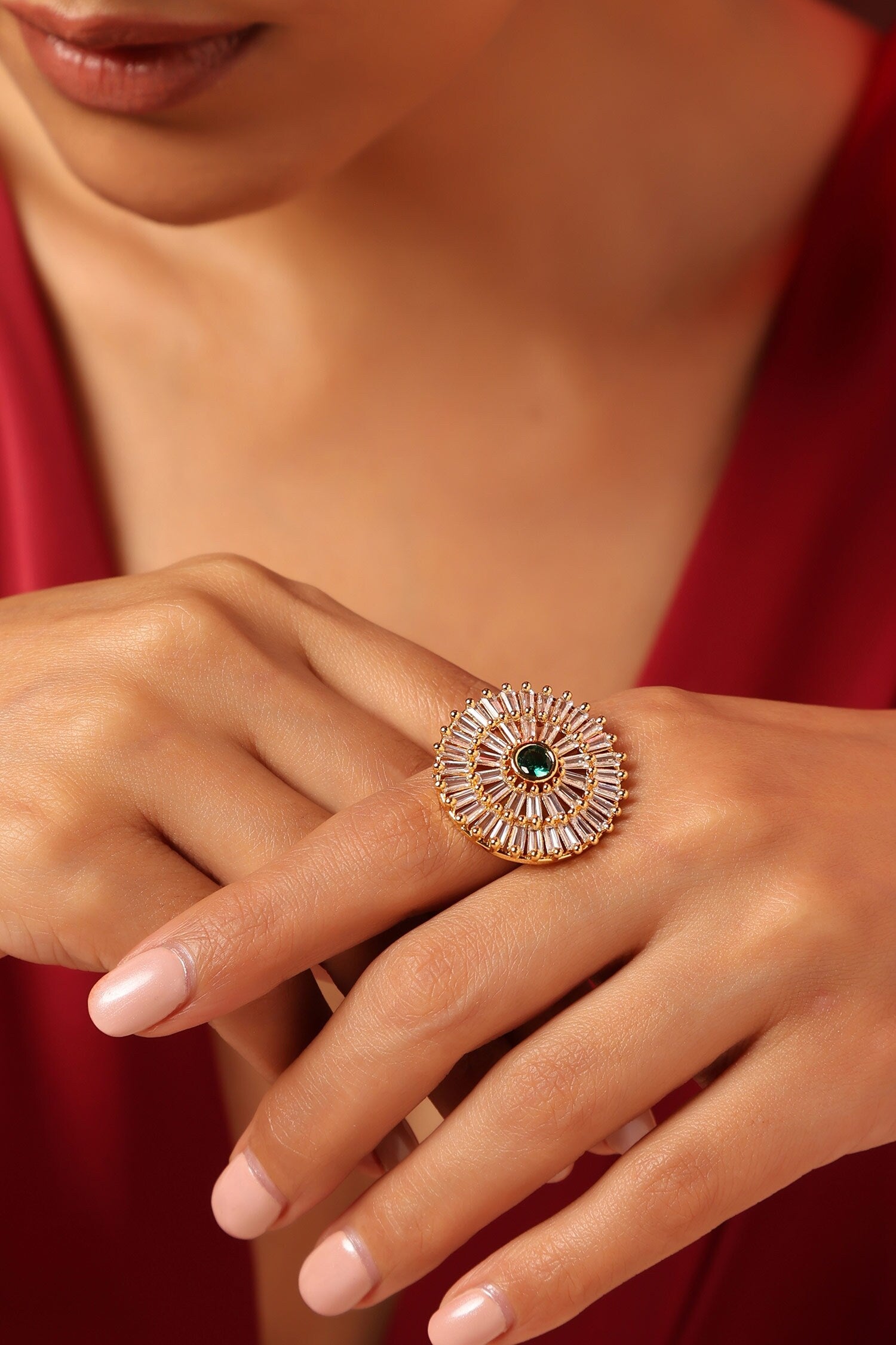 Gold Tone Floral Cut-Work Ring 