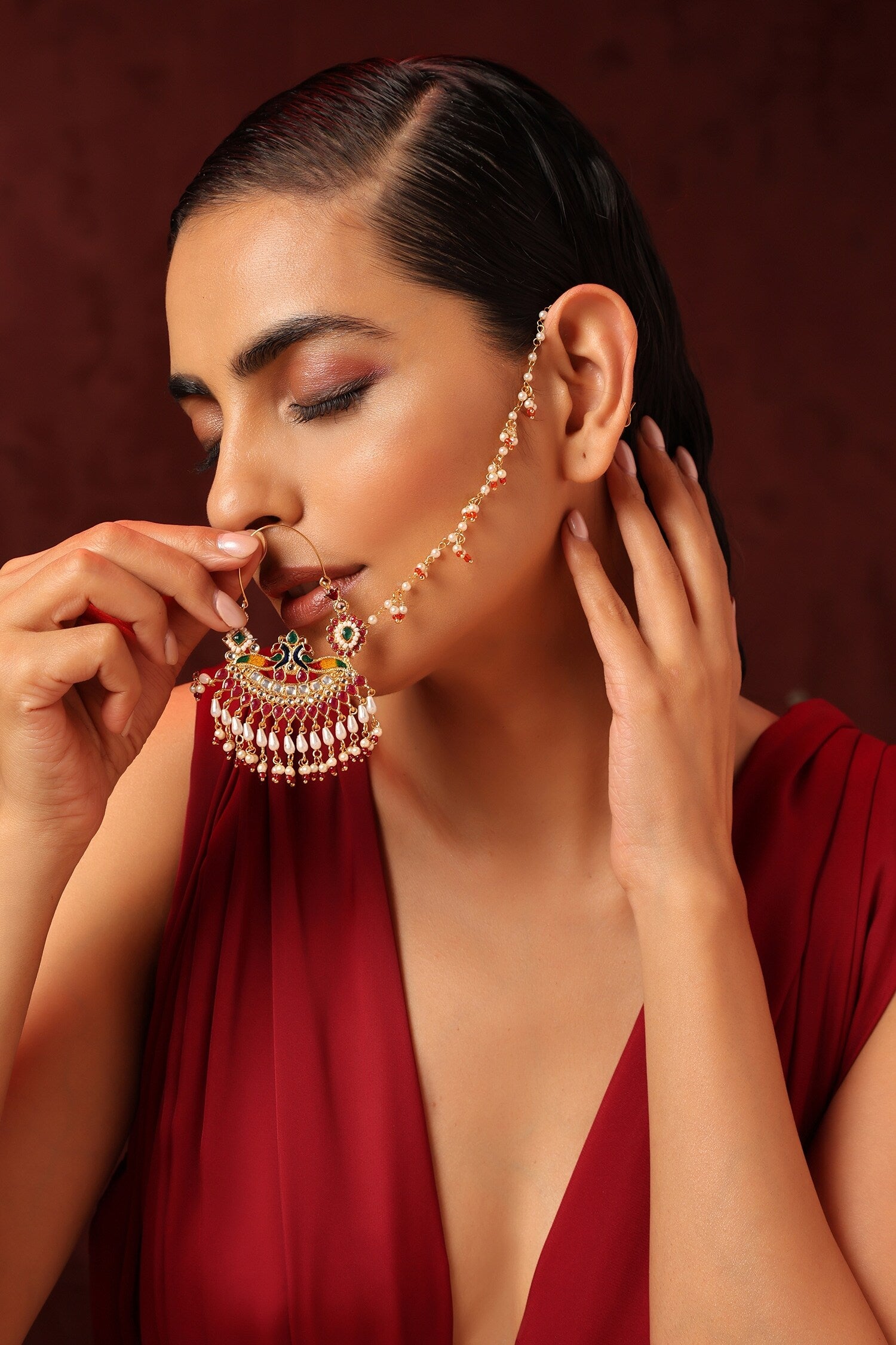 Handmade Peacock Motif Nose Ring 