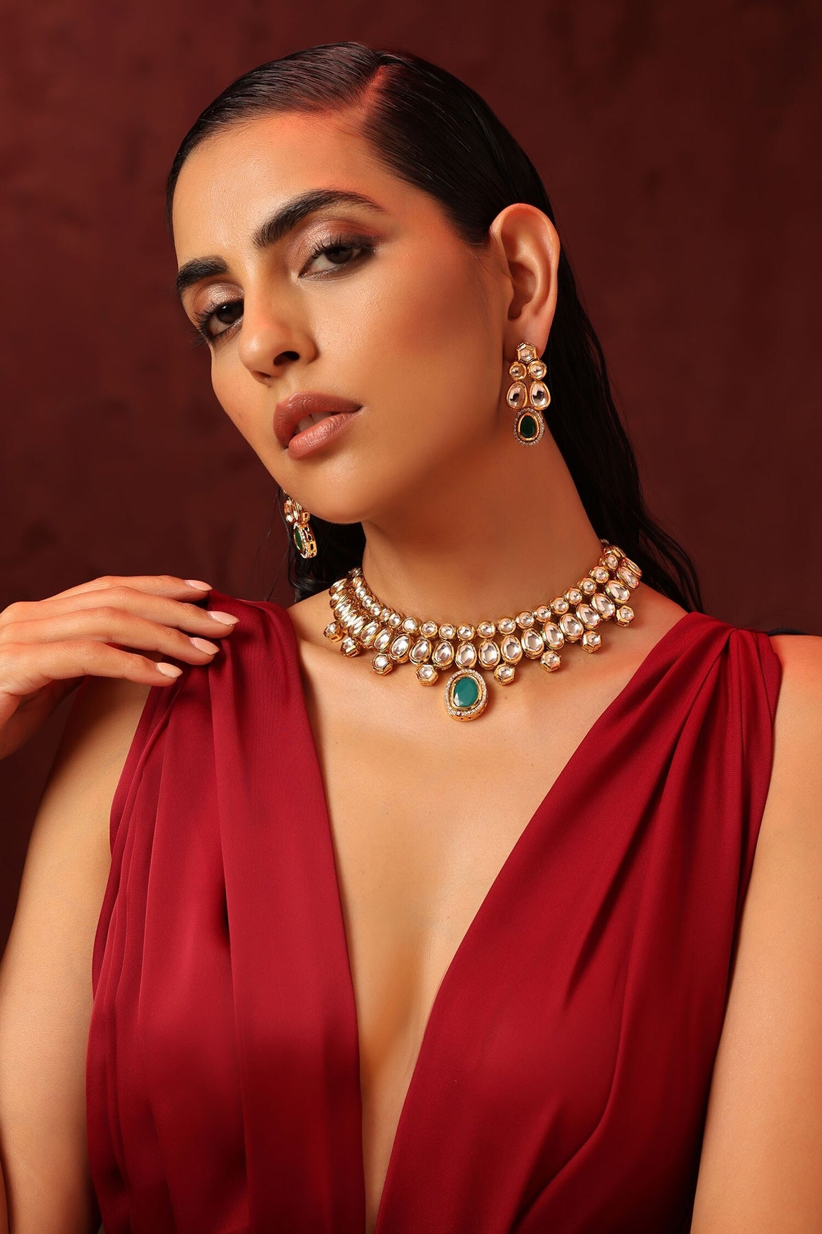 Kundan & Stone Embellished Necklace Set 
