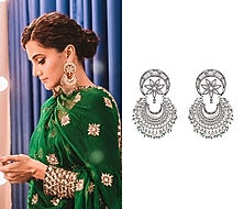 Antique Silver Finish Mirror Chandbali Earrings