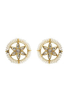 Gold Finish Handcrafted Pearl Stud Earrings In Sterling Silver
