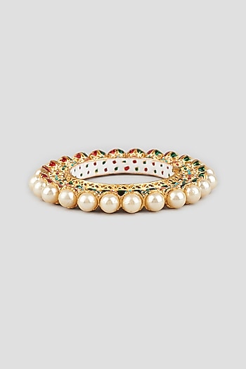 Gold Finish Glass Pearl Meenakari Bangle