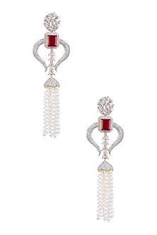 Rhodium and Gold Dual Finish White Sapphire and Ruby Tassle Earrings