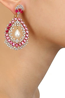 Gold Finish Sapphire with Burmese Ruby Round Earrings