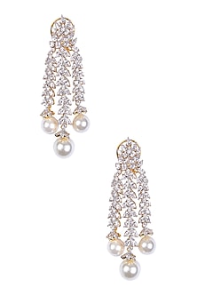 Rhodium and Gold Dual Finish Marquise Sapphire and Pearl Earrings
