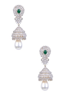 Rhodium and Gold Dual Finish Sapphire and Emerald Stone Earrings